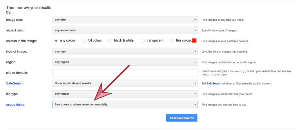 google advanced image search usage rights